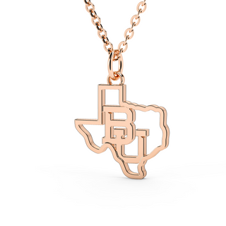 Baylor University Necklace | BU Necklace | Baylor Bears | University Jewelry | College Necklace | Texas Pendant | Texas Charm | Texas Shaped Necklaces | Gold Texas Pendant Necklace | Silver Texas Necklace | Rose Gold Texas Necklace