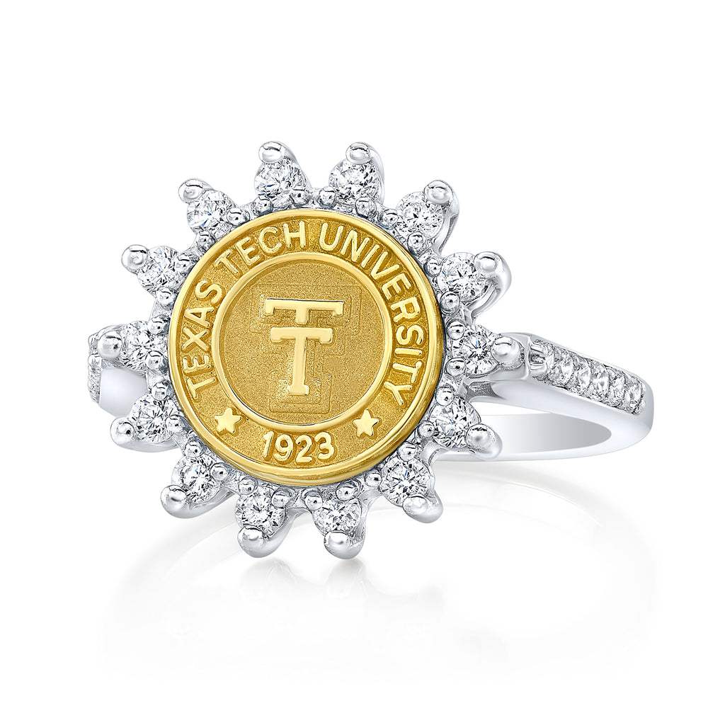 The Cherish 193 university collection ring in 14K two tone gold with a 10 mm seal. 
