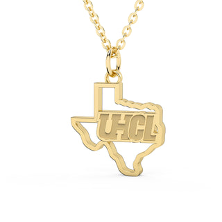 UHCL | University of Houston Clear Lake | University Jewelry | College Necklace | Texas Pendant | Texas Charm | Texas Shaped Necklaces | Gold Texas Pendant Necklace | Silver Texas Necklace | Rose Gold Texas Necklace