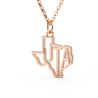 UT Necklace | UT Pendant | UTA School Colors | University of Texas Charm | UT Arlington | UTA | UT Jewelry | College Necklace | Texas Pendant | Texas Charm | Texas Shaped Necklaces | Gold Texas Pendant Necklace | Silver Texas Necklace | Rose Gold Texas Necklace